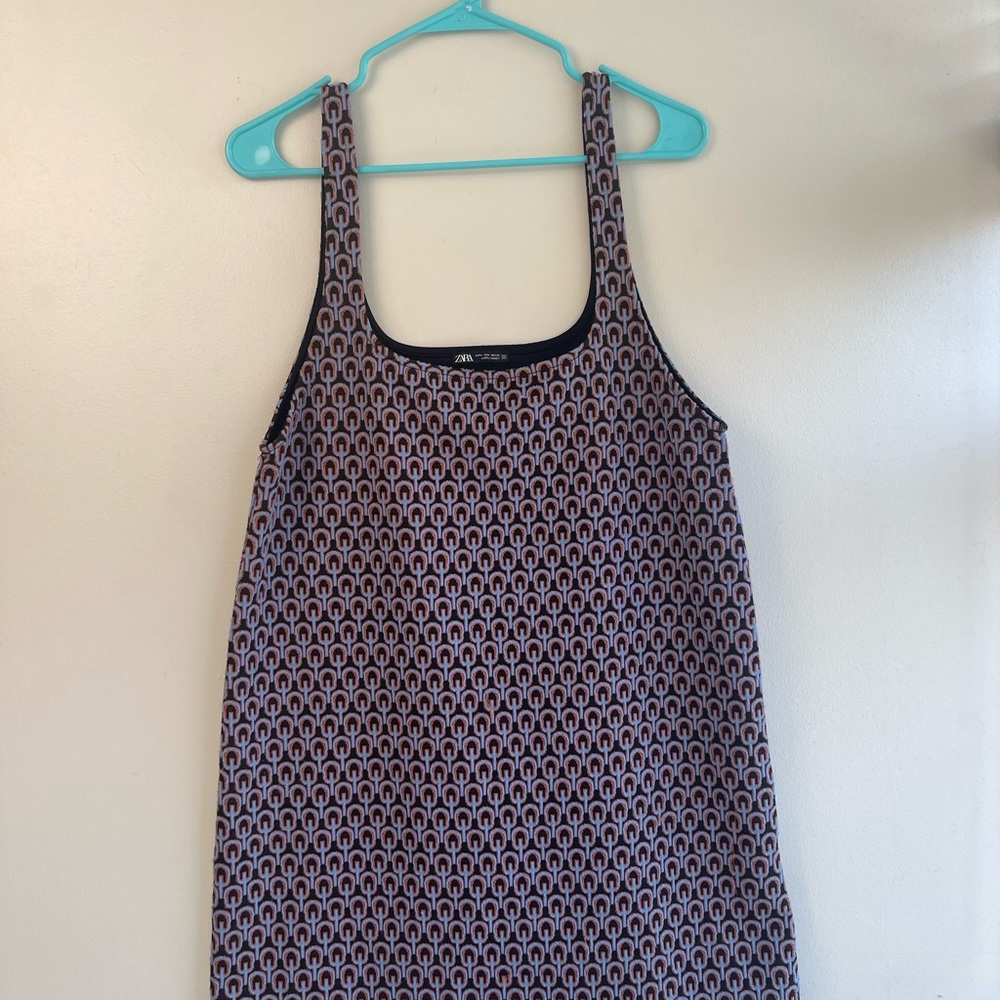 Zara Black and White Patterned Midi Dress